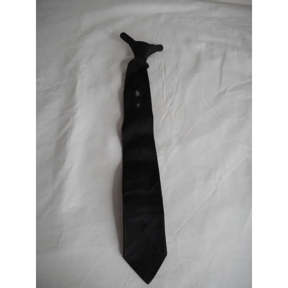 Vintage Black Blue Embroidered clip on Tie necktie